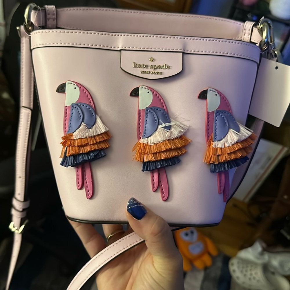 Kate Spade Pippa Flock Party Parrots Pink Shoulder Purse Crossbody Bag Novelty